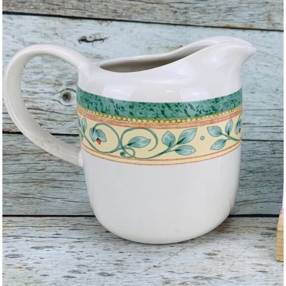 Pfaltzgraff FRENCH QUARTER  Green Coral Vines Stoneware Handled Pitcher Creamer - Picture 1 of 6